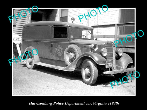 OLD LARGE HISTORIC PHOTO OF HARRISONBURG POLICE PATROL CAR, VIRGINIA c1930s