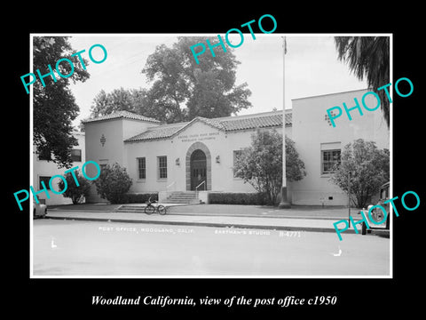 OLD LARGE HISTORIC PHOTO OF WOODLAND CALIFORNIA, VIEW OF THE POST OFFICE c1950