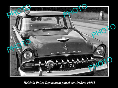 OLD LARGE HISTORIC PHOTO OF HELSINKI POLICE DEPARTMENT PATROL CAR, DESOTO c1955