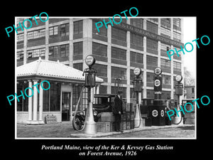 OLD LARGE HISTORIC PHOTO OF PORTLAND MAINE, THE KER & KEVSEY GAS STATION c1926