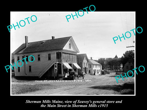 OLD LARGE HISTORIC PHOTO OF SHERMAN MILLS MAINE, VIEW OF THE MAIN STREET c1915