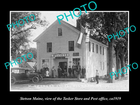 OLD LARGE HISTORIC PHOTO OF STETSON MAINE, THE TASKER STORE & POST OFFICE c1919