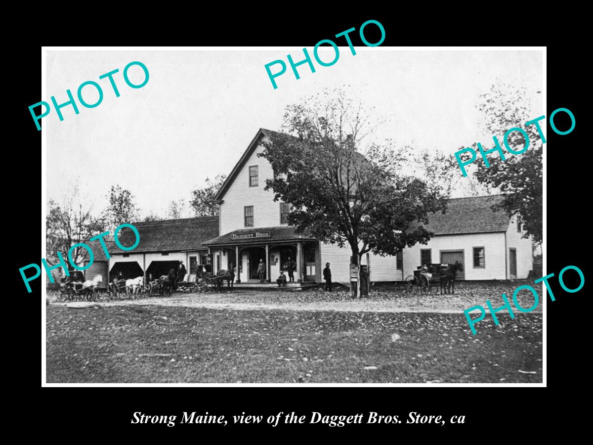 OLD LARGE HISTORIC PHOTO OF STRONG MAINE, VIEW OF THE DAGGERT Bros STORE c1900