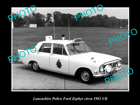 OLD LARGE HISTORIC PHOTO OF LANCASHIRE POLICE PATROL CAR, FORD ZEPHYR c1965 UK