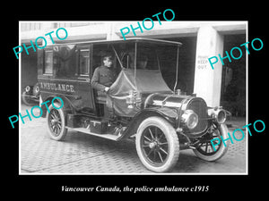 OLD LARGE HISTORIC PHOTO OF VANCOUVER CANADA, THE POLICE AMBULANCE CAR c1915