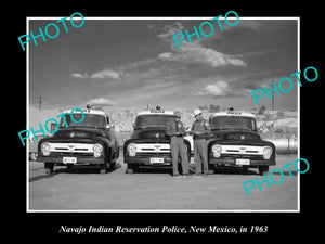 OLD LARGE HISTORIC PHOTO OF NAVAJO INDIAN POLICE PATROL CARS, NEW MEXICO 1963