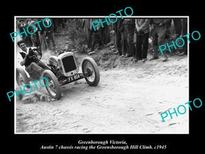 HISTORIC MOTOR RACING PHOTO OF GREENSBOROUGH HILL CLIMB, AUSTIN 7 RACE CAR c1945