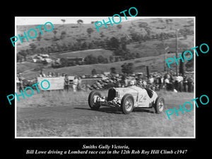 HISTORIC MOTOR RACING PHOTO OF ROB ROY HILL CLIMB, LOMBARD RACE CAR c1947