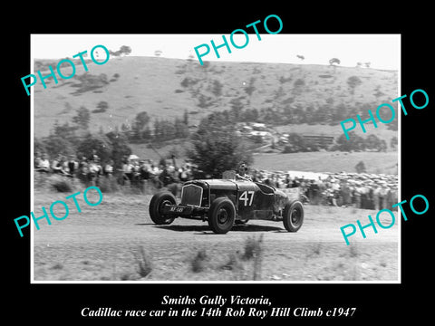 HISTORIC MOTOR RACING PHOTO OF ROB ROY HILL CLIMB, CADILLAC RACE CAR c1946, VIC