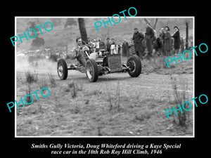 HISTORIC MOTOR RACING PHOTO OF ROB ROY HILL CLIMB, KAYE SPECIAL RACE CAR c1946