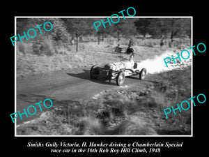 HISTORIC MOTOR RACING PHOTO OF ROB ROY HILL CLIMB, CHAMBERLAIN RACE CAR c1948