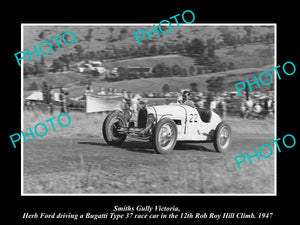 HISTORIC MOTOR RACING PHOTO OF ROB ROY HILL CLIMB, BUGATTI TYPE 37 RACE CAR 1947