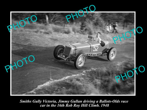 HISTORIC MOTOR RACING PHOTO OF ROB ROY HILL CLIMB, BALLOT OLDSMOBILE CAR c1948