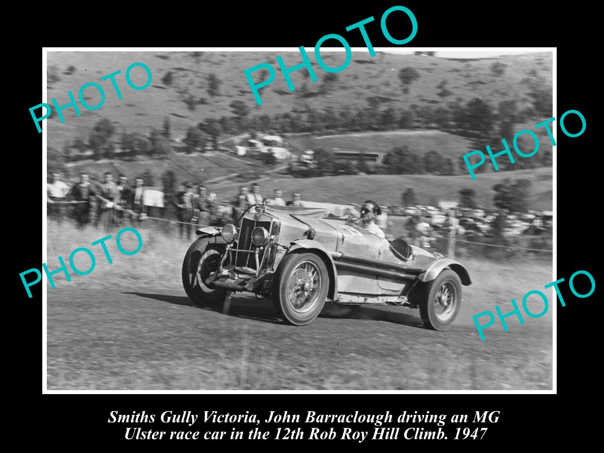 HISTORIC MOTOR RACING PHOTO OF ROB ROY HILL CLIMB, MG ULSTER RACE CAR c1947