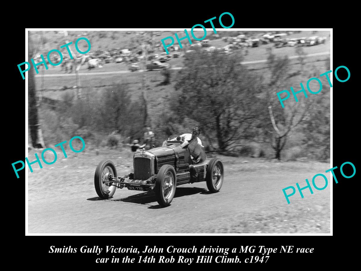 HISTORIC MOTOR RACING PHOTO OF ROB ROY HILL CLIMB, MG TYPE NE RACE CAR c1947