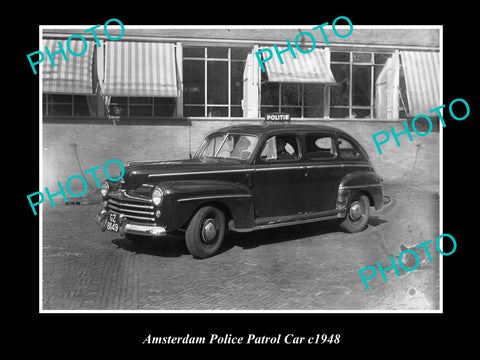 OLD LARGE HISTORIC PHOTO OF AMSTERDAM POLICE PATROL CAR c1948