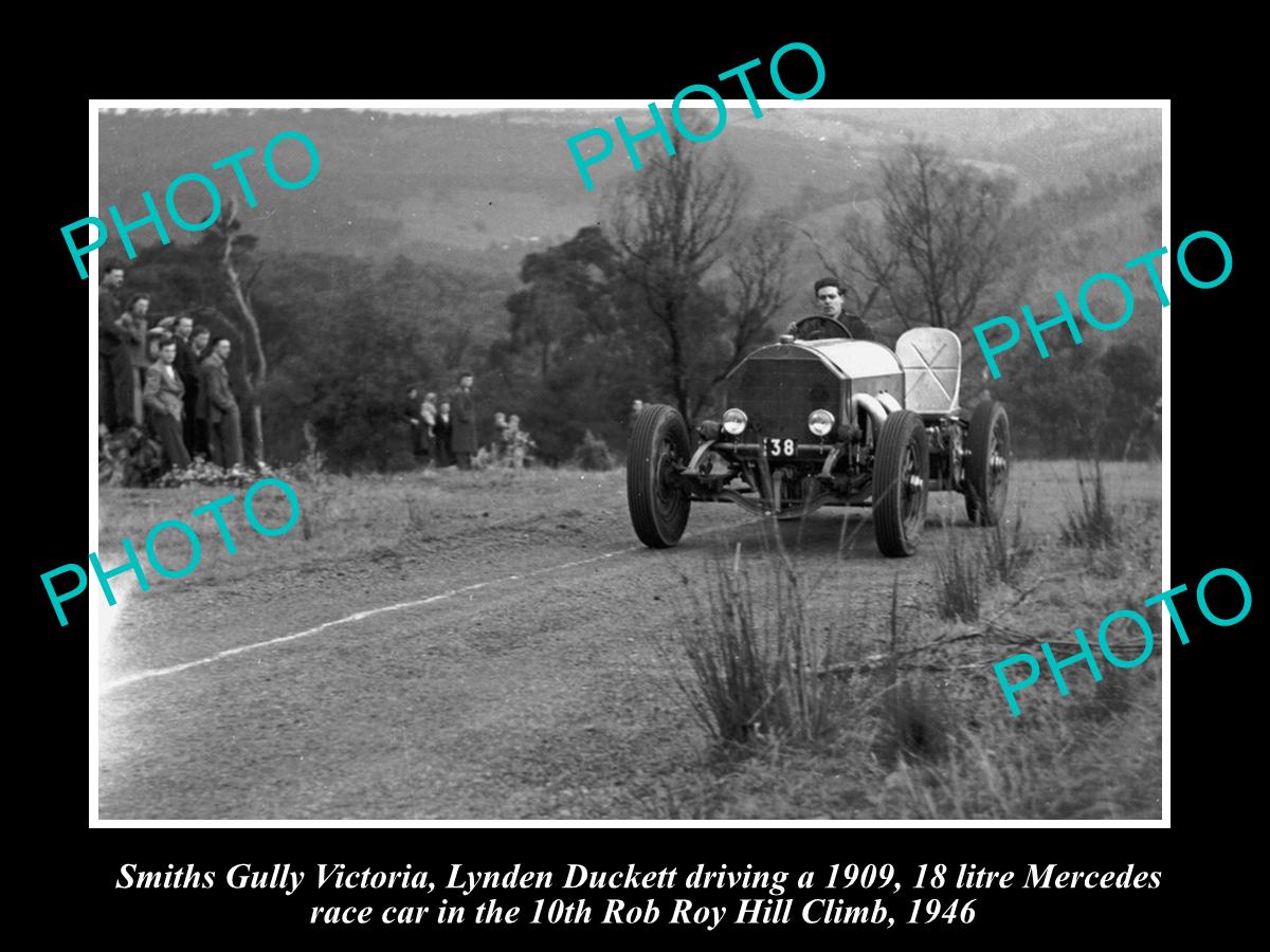 HISTORIC MOTOR RACING PHOTO OF ROB ROY HILL CLIMB, 18lt MERCEDES RACE CAR c1946