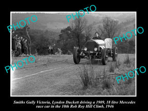 HISTORIC MOTOR RACING PHOTO OF ROB ROY HILL CLIMB, 18lt MERCEDES RACE CAR c1946