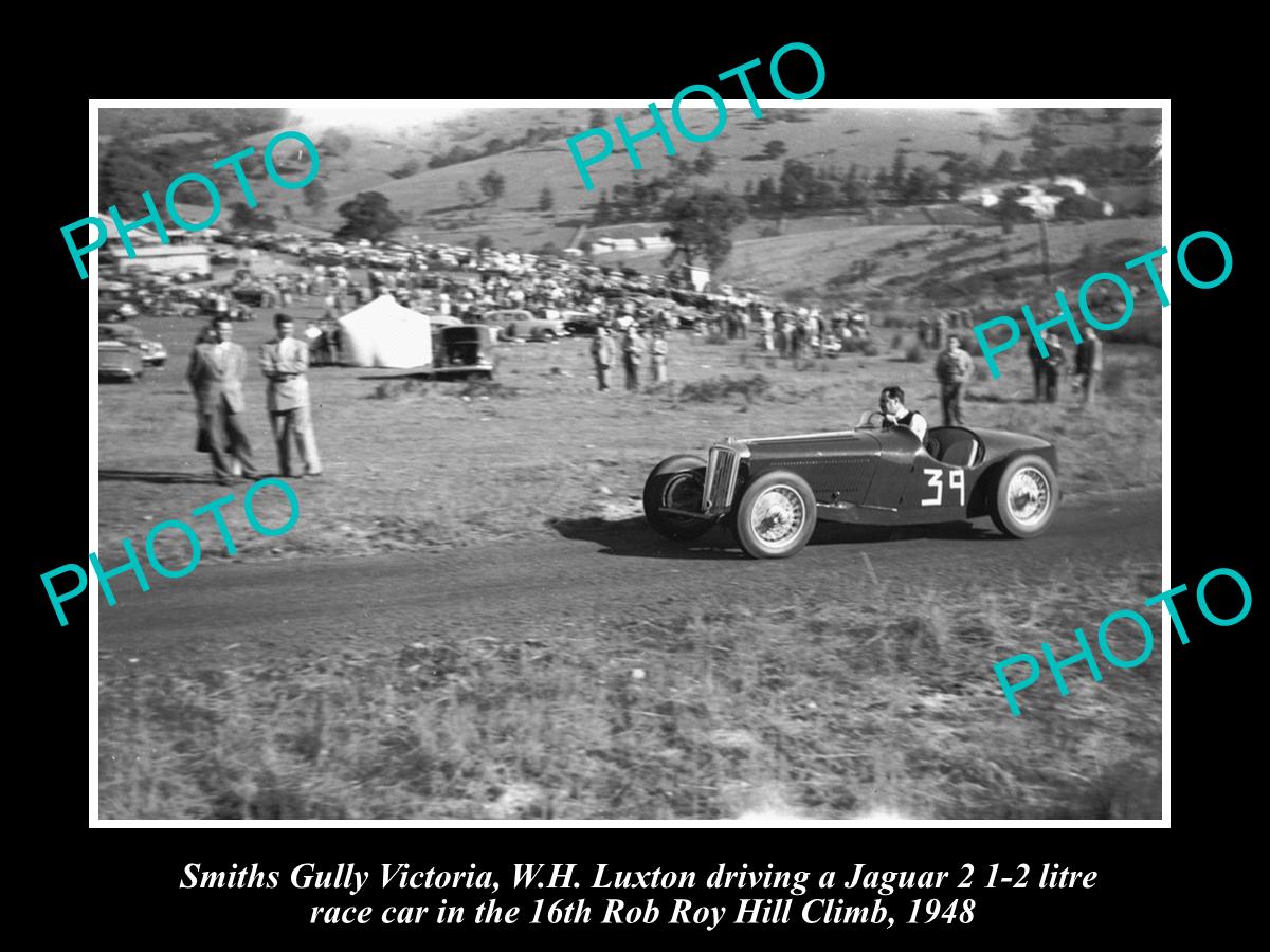 HISTORIC MOTOR RACING PHOTO OF ROB ROY HILL CLIMB, JAGUAR 2 LT RACE CAR c1948