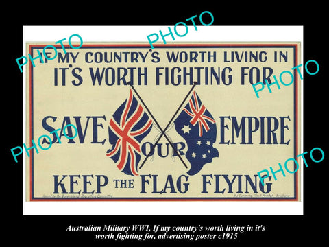 HISTORIC AUSTRALIAN ANZAC WWI MILITARY POSTER SAVE OUR EMPIRE KEEP THE FLAG 1915