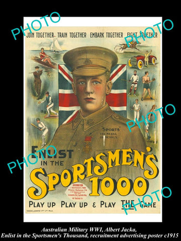 HISTORIC AUSTRALIAN ANZAC WWI MILITARY POSTER, ALBERT JACKA, ENLIST NOW 1915