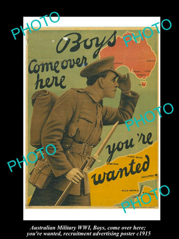 HISTORIC AUSTRALIAN ANZAC WWI MILITARY POSTER, BOYS, YOU ARE WANTED c1915