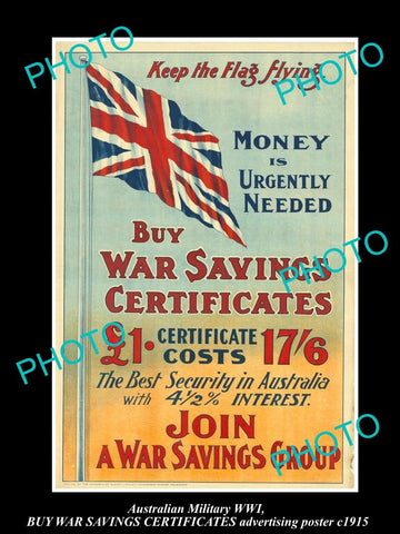 HISTORIC AUSTRALIAN ANZAC WWI MILITARY POSTER, WAR SAVING CERTIFICATES c1915