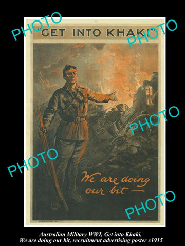 HISTORIC AUSTRALIAN ANZAC WWI MILITARY POSTER, GET INTO KHAKI & JOIN c1915