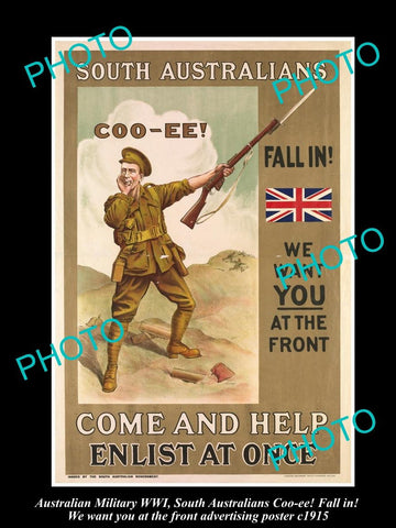HISTORIC AUSTRALIAN ANZAC WWI MILITARY POSTER, SOUTH AUSTRALIANS FALL IN c1915