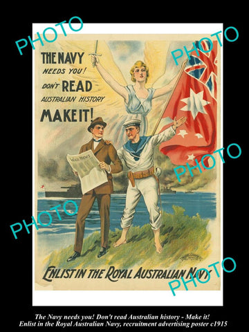 HISTORIC AUSTRALIAN ANZAC WWI MILITARY POSTER, ENLIST IN AUSTRALIAN NAVY c1915