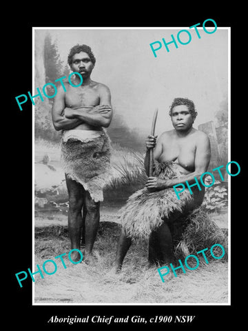 OLD LARGE HISTORIC PHOTO OF ABORIGINAL CHIEF AND GIN c1900 NSW