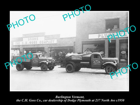 OLD HISTORIC PHOTO OF BURLINGTON VERMONT, THE DODGE & PLYMOUTH MOTOR GARAGE 1950