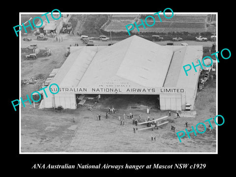 LARGE HISTORIC PHOTO OF ANA AUSTRALIAN NATIONAL AIRWAYS HANGER, MASCOT NSW 1929