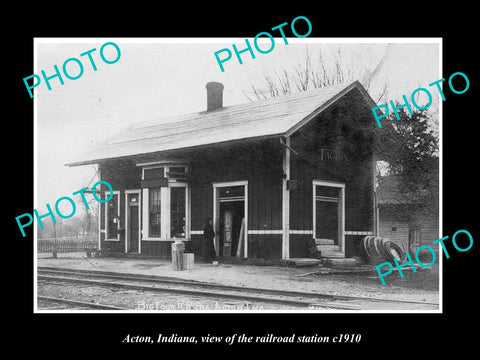 OLD LARGE HISTORIC PHOTO OF ACTON INDIANA, VIEW OF THE RAILROAD STATION c1910