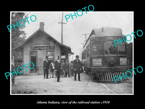 OLD LARGE HISTORIC PHOTO OF ATLANTA INDIANA, VIEW OF THE RAILROAD STATION c1910