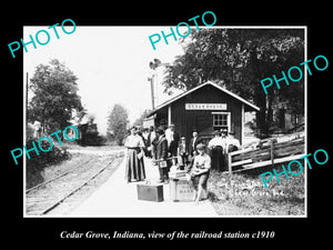 OLD LARGE HISTORIC PHOTO OF CEDAR GROVE INDIANA, THE RAILROAD STATION c1910