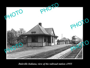 OLD LARGE HISTORIC PHOTO OF DALEVILLE INDIANA, VIEW OF THE RAILROAD STATION 1955