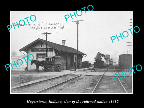 OLD LARGE HISTORIC PHOTO OF HAGERSTOWN INDIANA, THE RAILROAD STATION c1910