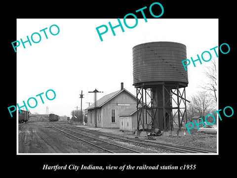 OLD LARGE HISTORIC PHOTO OF HARTFORD CITY INDIANA, THE RAILROAD STATION c1955