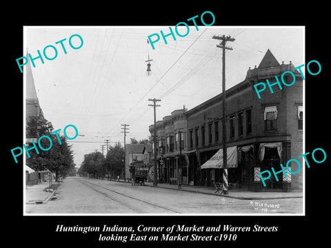 OLD LARGE HISTORIC PHOTO OF HUNTINGTON INDIANA, VIEW OF MARKET STREET c1910 1