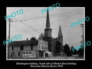 OLD LARGE HISTORIC PHOTO OF HUNTINGTON INDIANA, VIEW OF MARKET STREET c1910 2