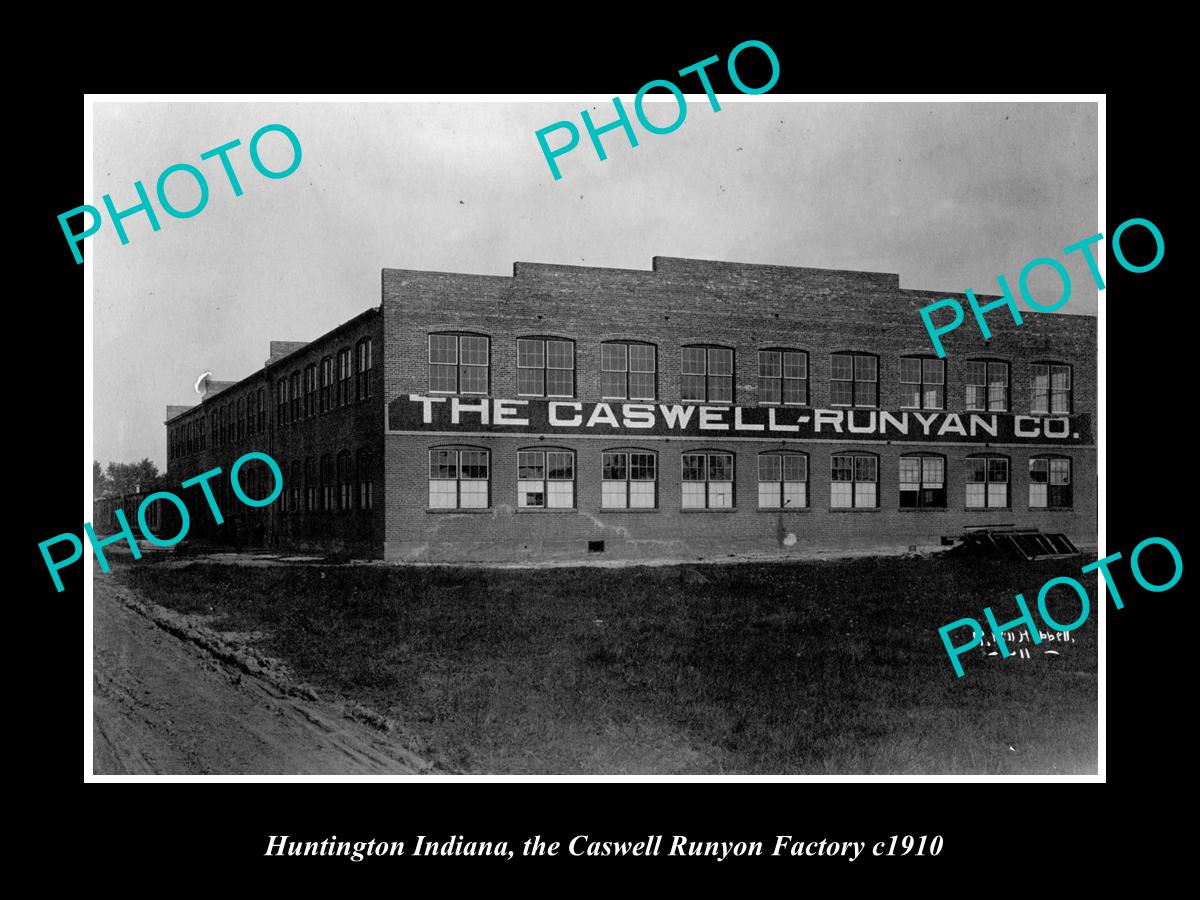 OLD LARGE HISTORIC PHOTO OF HUNTINGTON INDIANA, THE CASWELL RUNYON FACTORY c1910