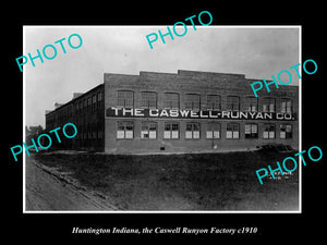 OLD LARGE HISTORIC PHOTO OF HUNTINGTON INDIANA, THE CASWELL RUNYON FACTORY c1910