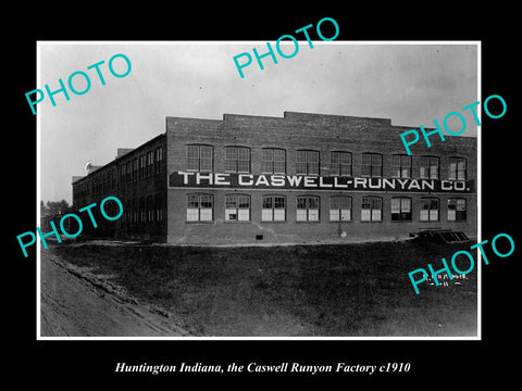 OLD LARGE HISTORIC PHOTO OF HUNTINGTON INDIANA, THE CASWELL RUNYON FACTORY c1910