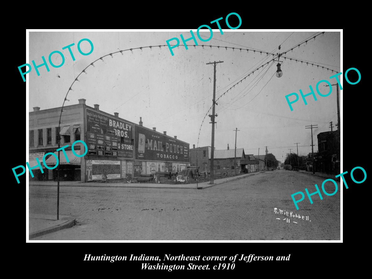 OLD LARGE HISTORIC PHOTO OF HUNTINGTON INDIANA, VIEW OF WASHINGTON STREET c1910