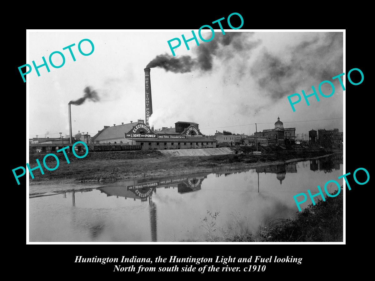 OLD LARGE HISTORIC PHOTO OF HUNTINGTON INDIANA, THE LIGHT & FUEL PLANT c1910