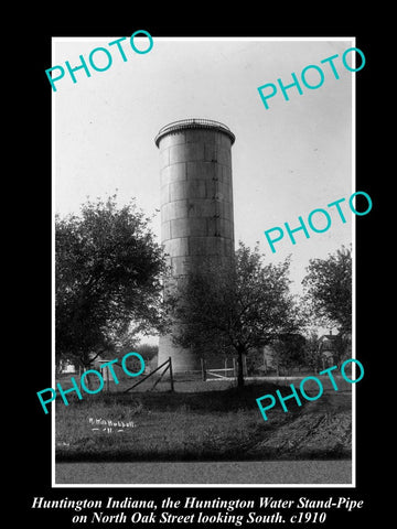 OLD LARGE HISTORIC PHOTO OF HUNTINGTON INDIANA, THE TOWN WATER STAND PIPE c1910