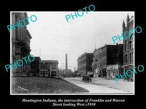 OLD LARGE HISTORIC PHOTO OF HUNTINGTON INDIANA, FRANKLIN & WARREN STREET c1910