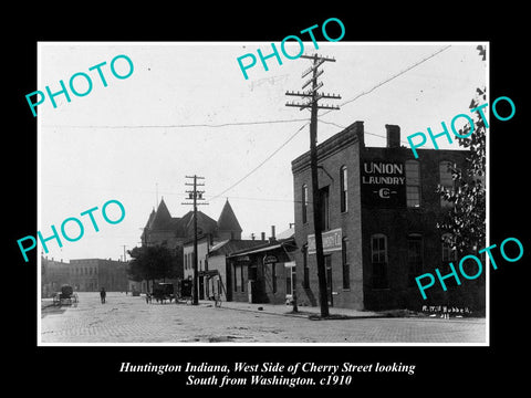 OLD LARGE HISTORIC PHOTO OF HUNTINGTON INDIANA, VIEW OF CHERRY STREET c1910