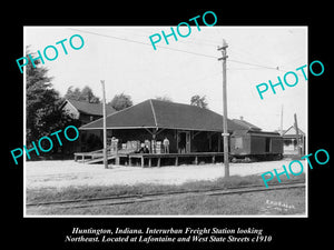 OLD LARGE HISTORIC PHOTO OF HUNTINGTON INDIANA, INTERURBAN FREIGHT STATION c1910